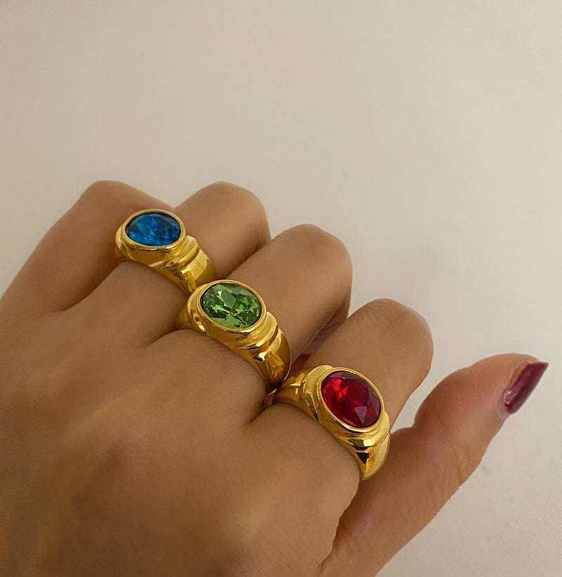 gemstone ring in gold plated stainless steel