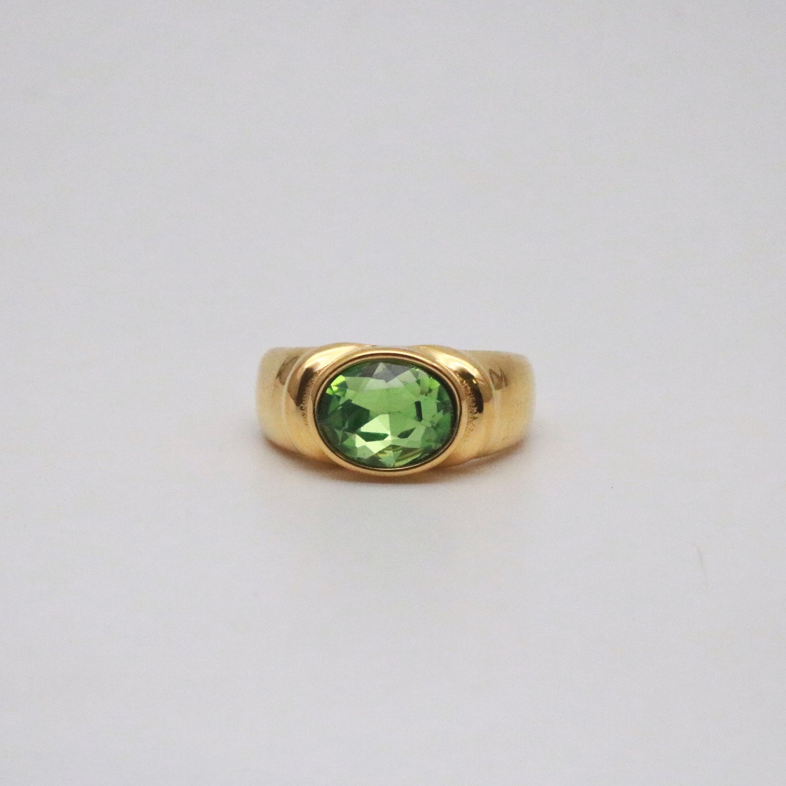green gem ring in gold plated stainless steel