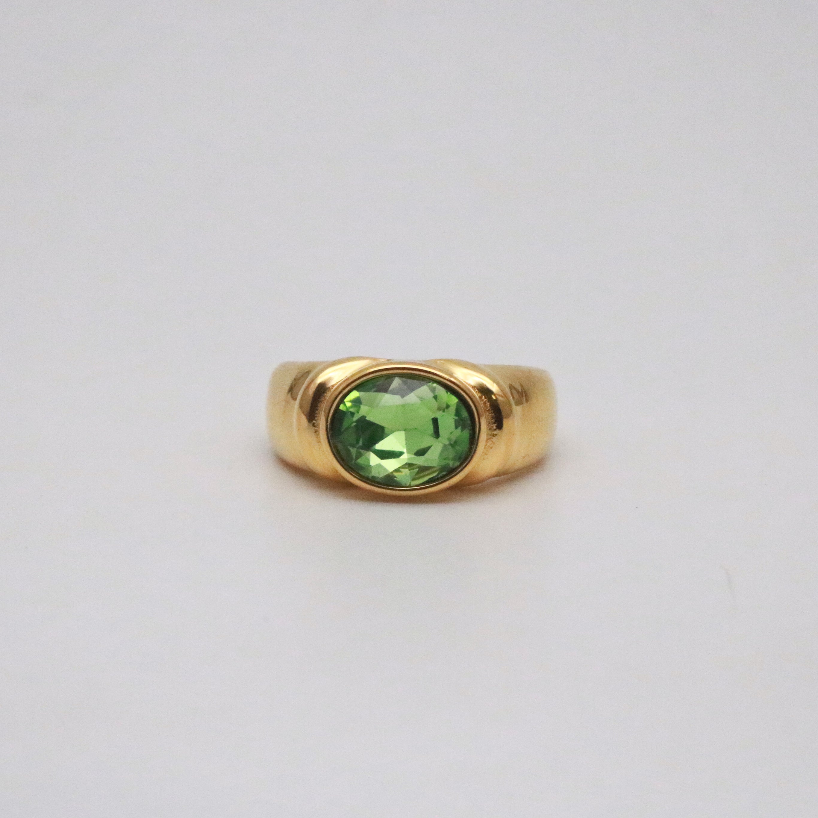 green gem ring in gold plated stainless steel