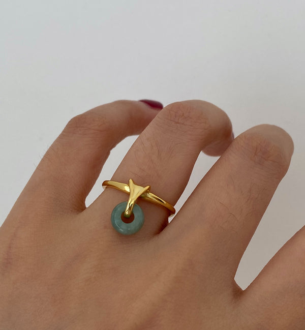 gold open ring with jade charm 