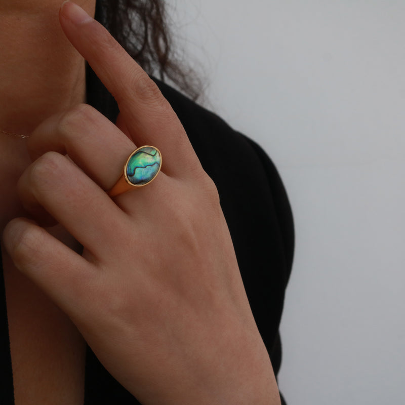 Meideya Jewelry Oval Abalone Signet Ring