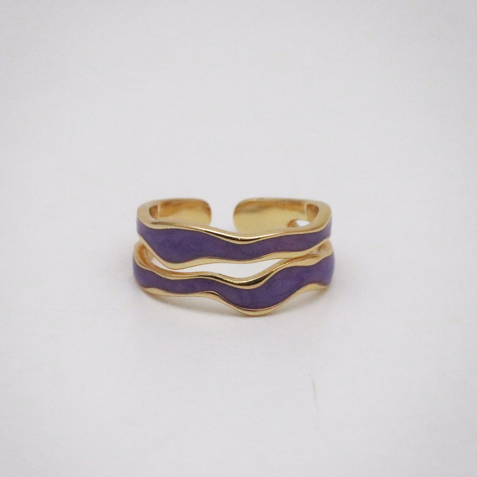 purple enamel ring in gold plated sterling sliver