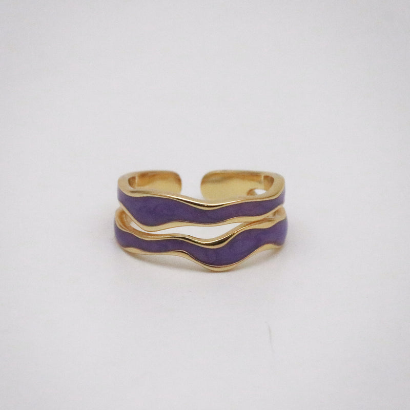 purple enamel ring in gold plated sterling sliver