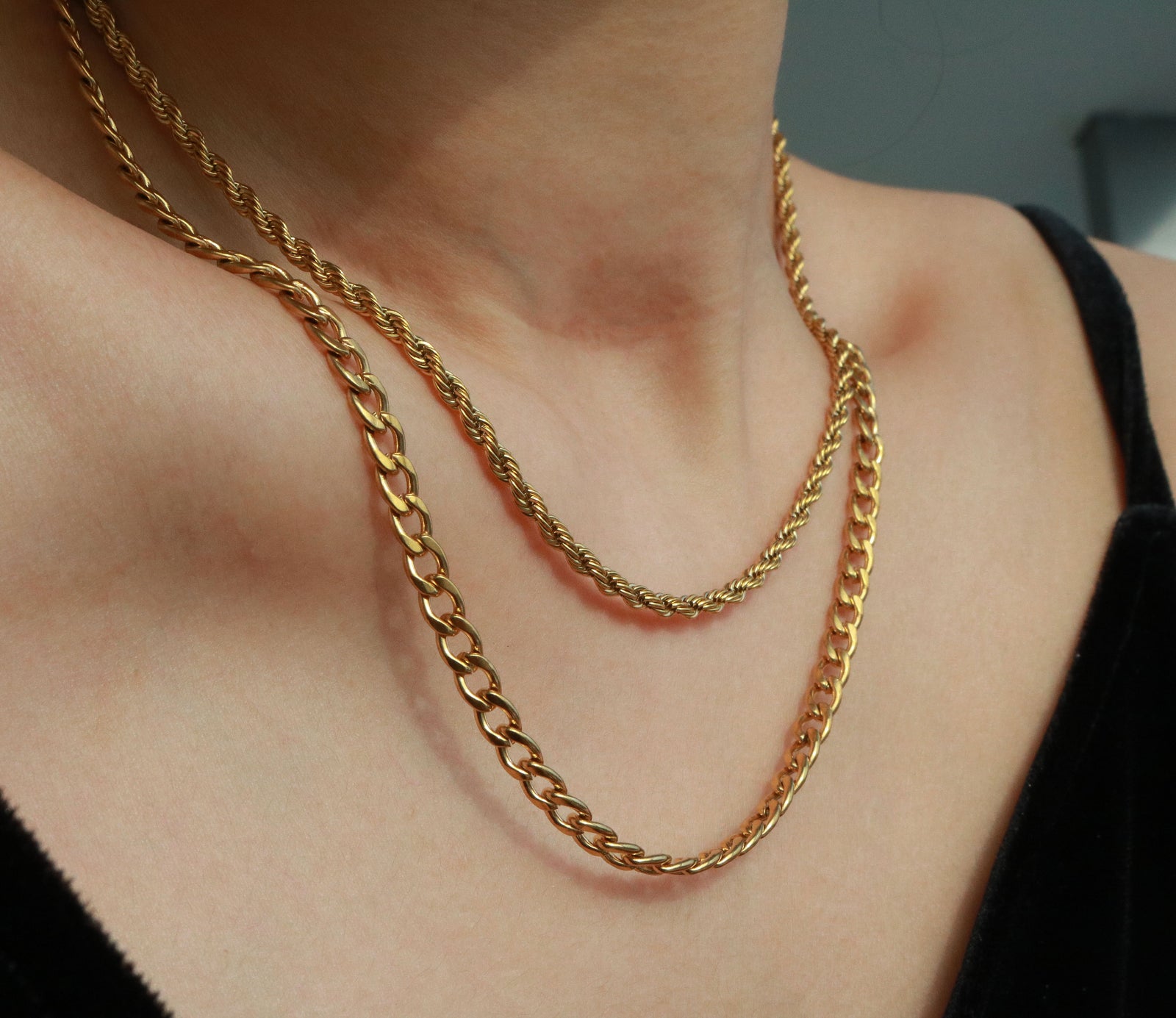 Meideya Jewelry - Layered rope chain necklace in 18k gold