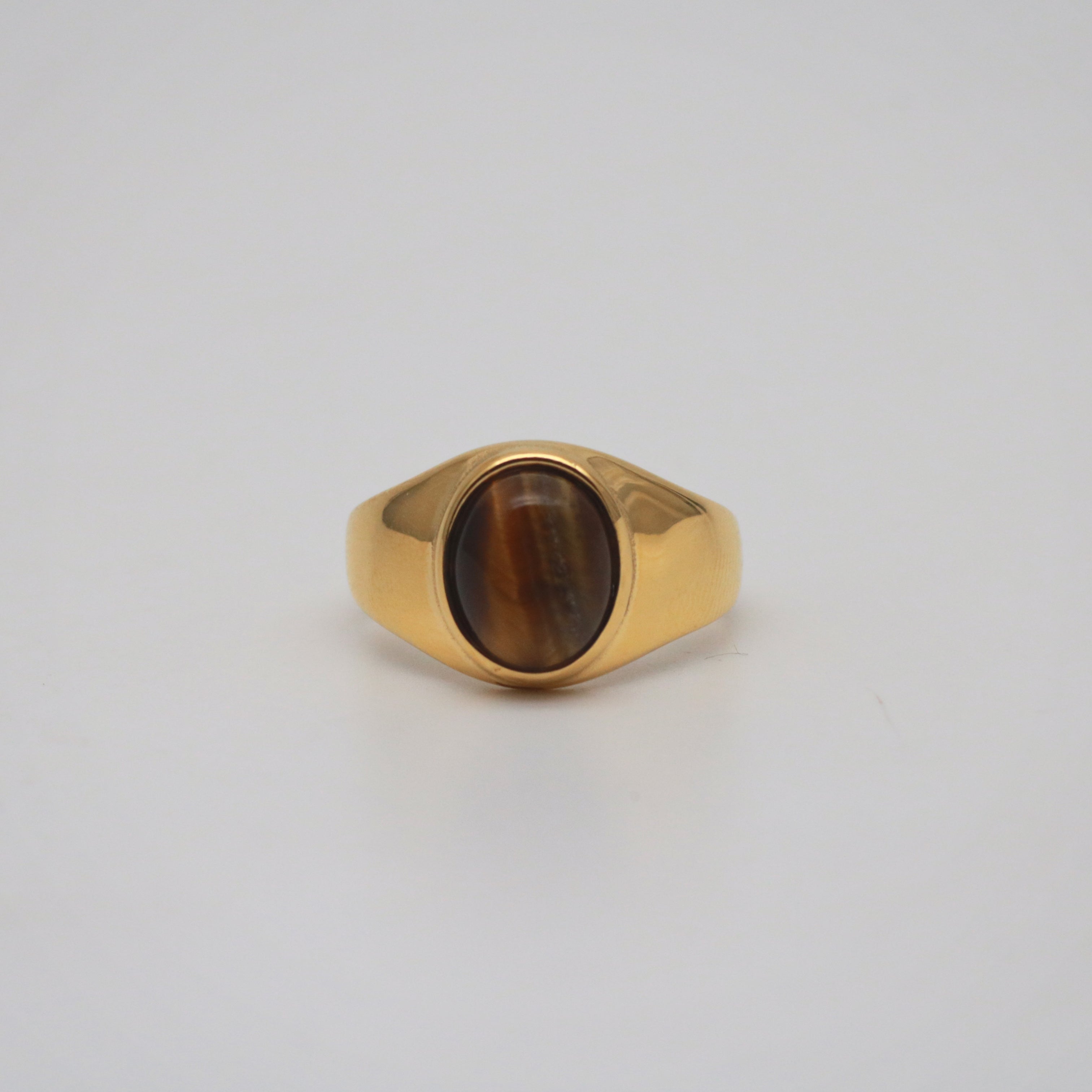 tiger's eye ring in stainless steel, gold waterproof ring for women