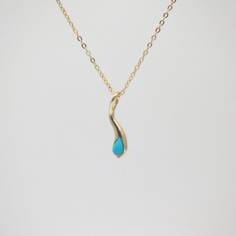 turquoise teardrop pendant necklace in yellow gold